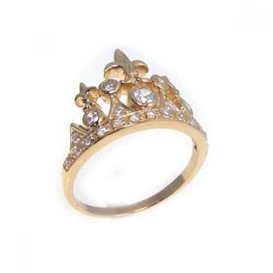 Wholesale Sterling Silver 925 Gold Plated CZ Tiara Crown Ring Simulated Diamonds